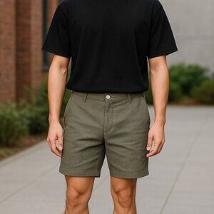 Urban Outfitters Men's Dress Shorts Sz 34X9 Green Textured Slim Fit  EUC